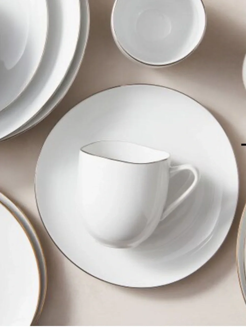 West Elm Organic white Porcelain Gold-Rimmed Mugs set of 8